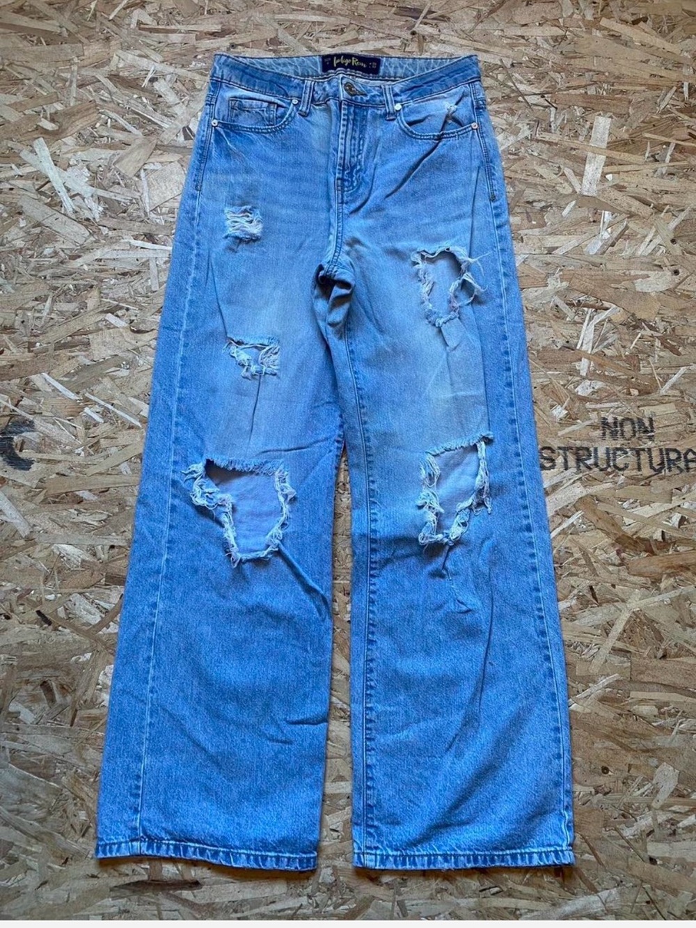 Indigo Rein Light Blue Distressed Wide Leg Jeans- size 09/28 Women’s